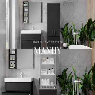 🖤 Minimalistický design, maximální úložný prostor. Koupelnový nábytek MANHY v matné černi promění i malou koupelnu v...